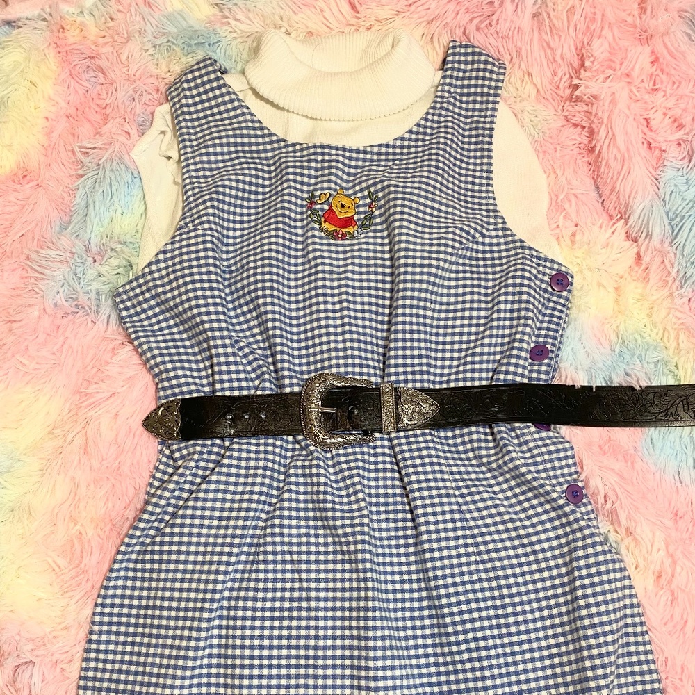 Vintage 90s Disney Winnie the Pooh Gingham Mini Dress